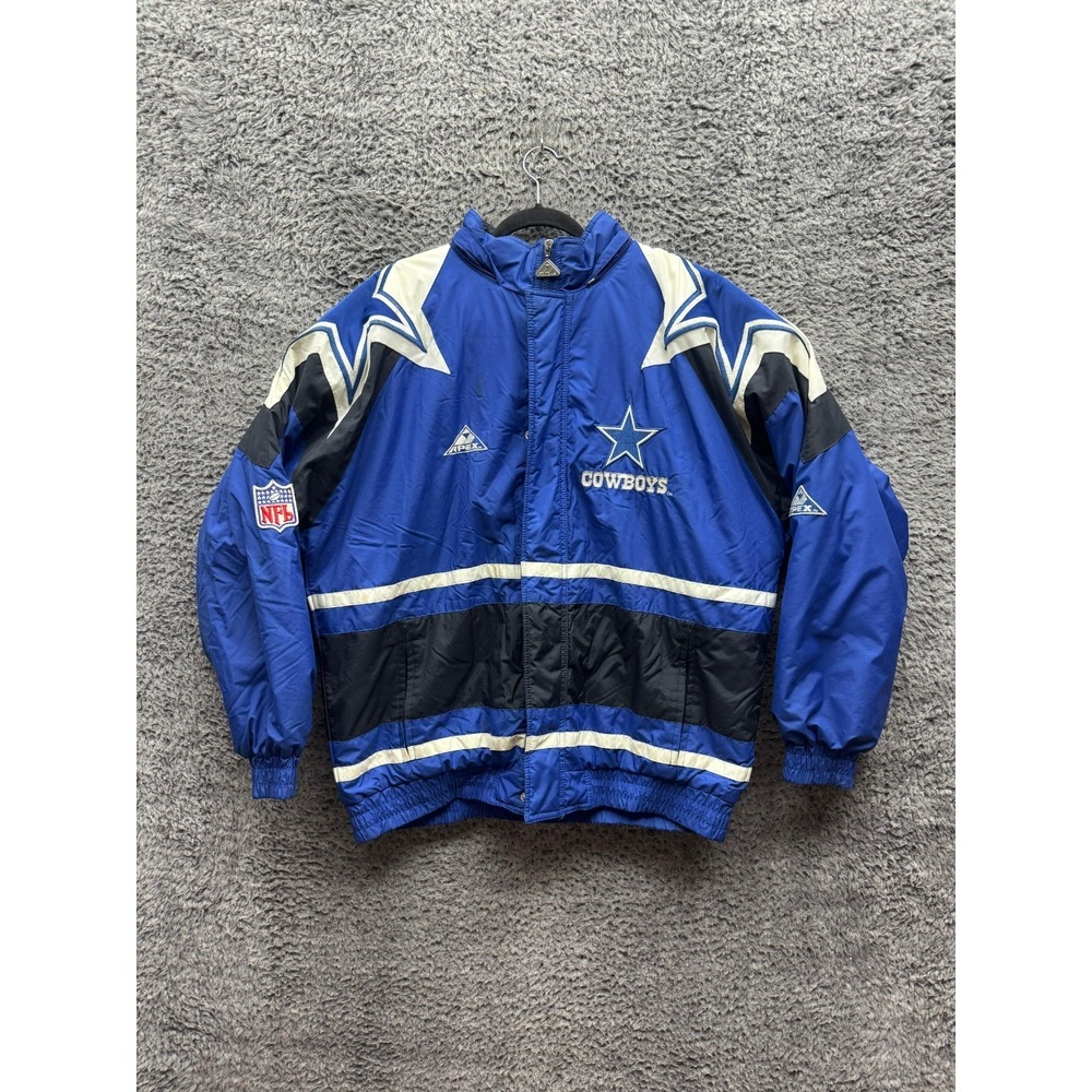 Vintage 1990s Pro Line Apex One Dallas Cowboys Windbreaker Jacket Blue Mens L